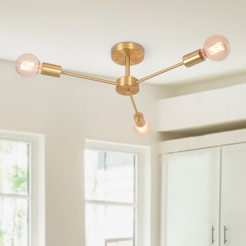 Mid-Century Sputnik Brass Semi Flush Mount Chandelier