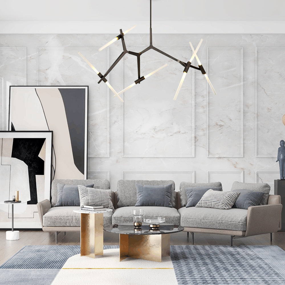 Modern Mid-Century 10-Light Glass Branch Chandelier