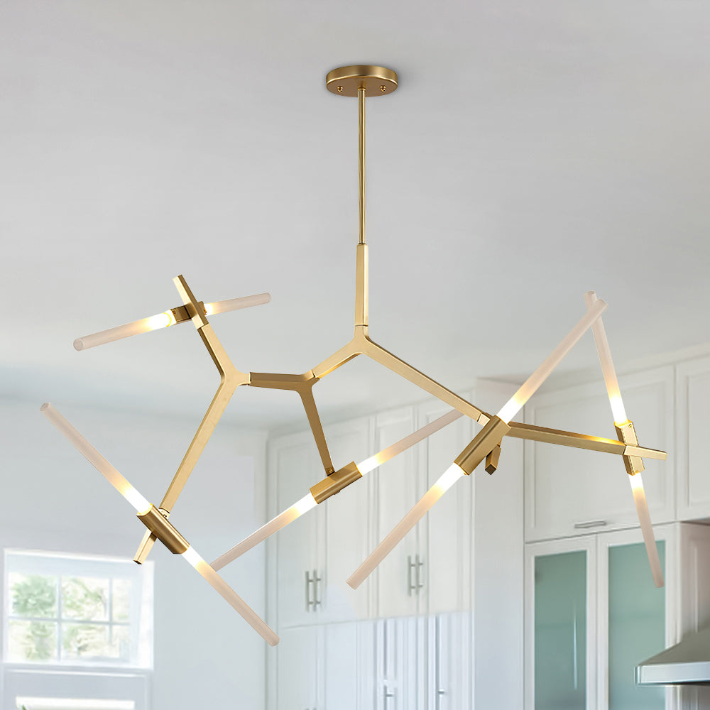 Modern Mid-Century 10-Light Glass Branch Chandelier