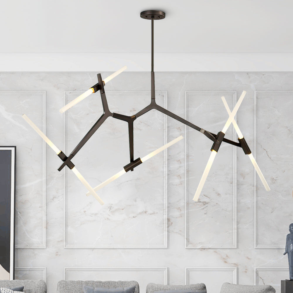 Modern Mid-Century 10-Light Glass Branch Chandelier