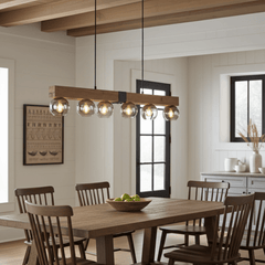 Moitas 6-Light Black & Wood Bar Pendant Light