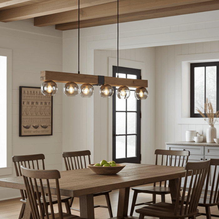 Moitas 6-Light Black & Wood Bar Pendant Light