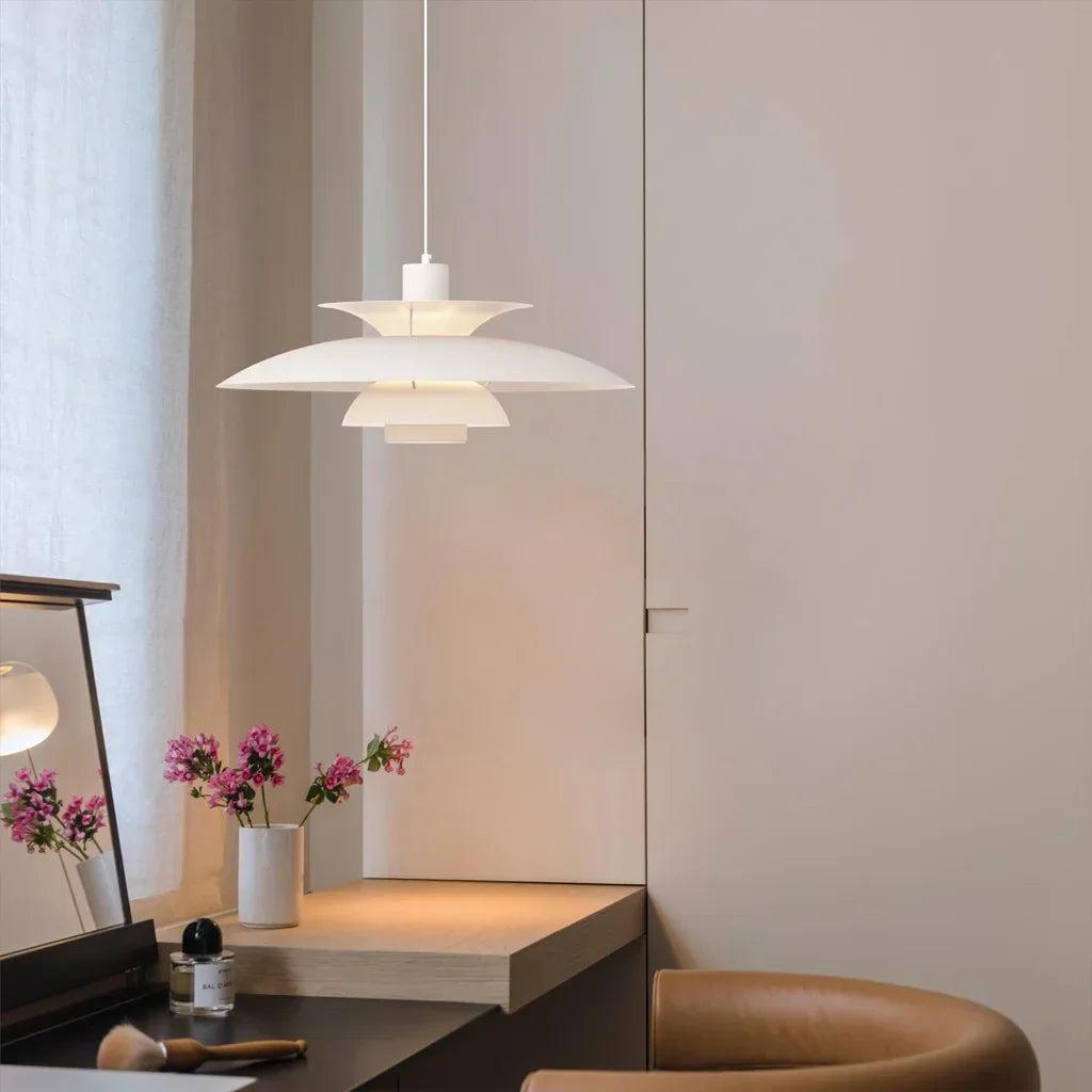 Danish pendant light – Layered metal, colorful design for the dining room or living room