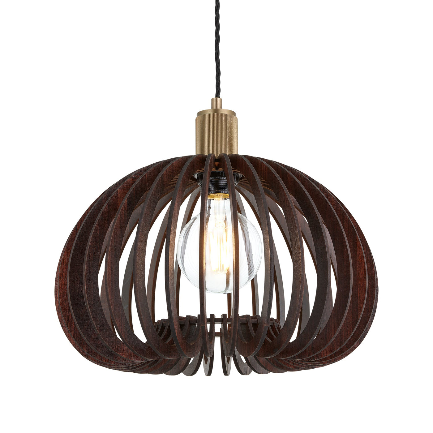 Rift Slatted Wooden Mushroom Wooden Pendant Light - Dark