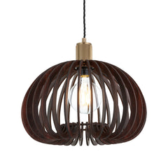Rift Slatted Wooden Mushroom Wooden Pendant Light - Dark