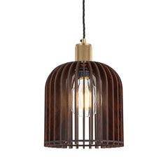 Rift Slatted Wooden Small Cone Pendant Light - Dark