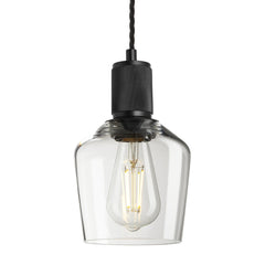 Ribbed Glass Schoolhouse Pendant - 5.5 Inch - Black Holder