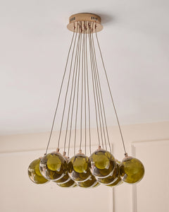 Riley olive green glass cluster drop pendant light