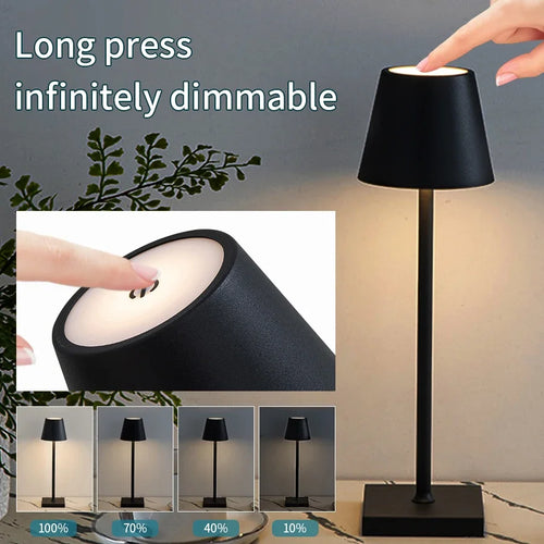 Cone Shade Table Lamp, Touch Control, Three Light Settings for Bedside, USB Rechargeable