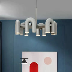 Matt Steel Arched Tube Chandelier, Grey Finish, 4 Radiating Arms, Integrated LED, Dining Room, Living Room & Home Office