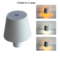 Cone Shade Table Lamp, Touch Control, Three Light Settings for Bedside, USB Rechargeable