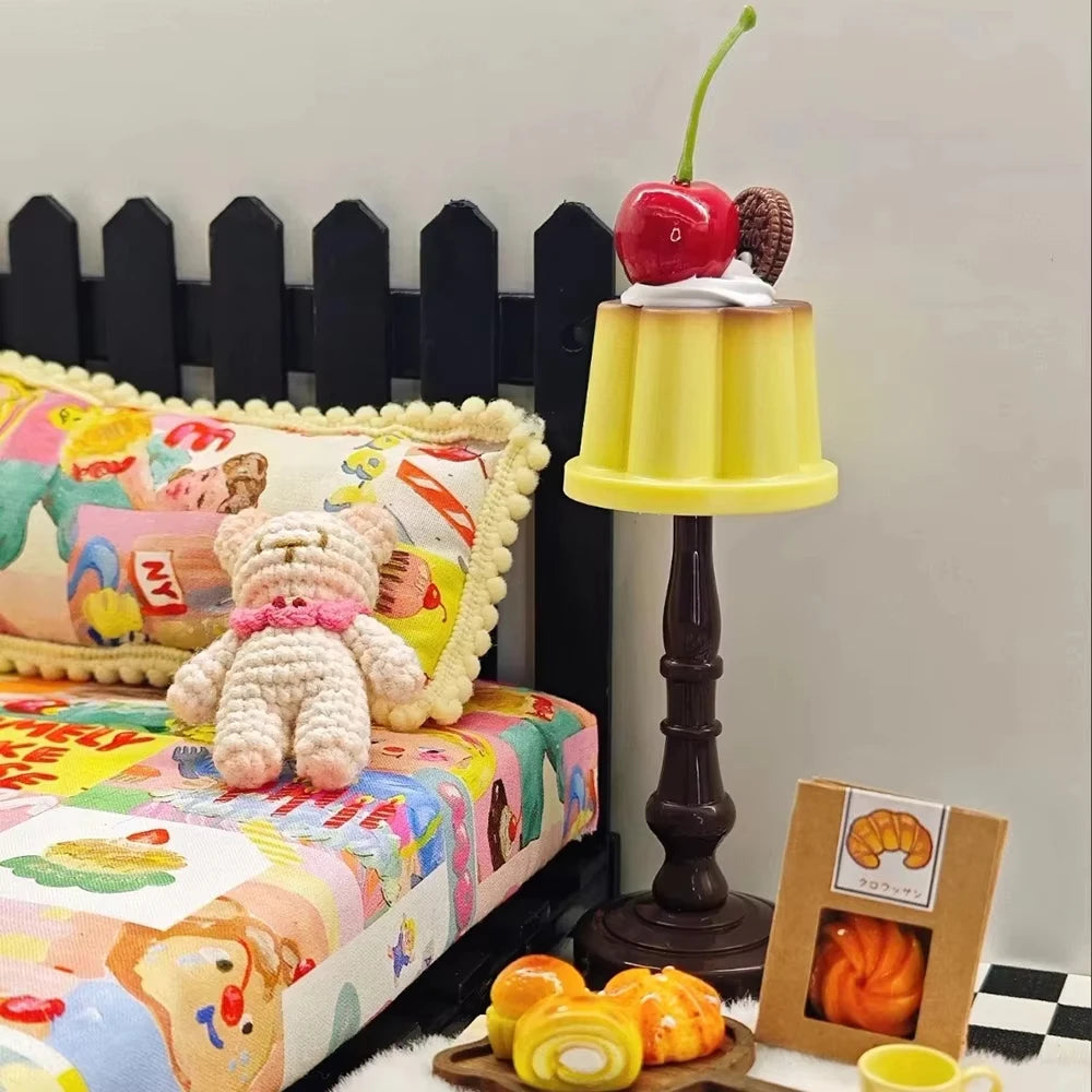 Yellow Pudding Table Lamp, Cherry Detail, Warm Decorative Glow for a Bedside Table