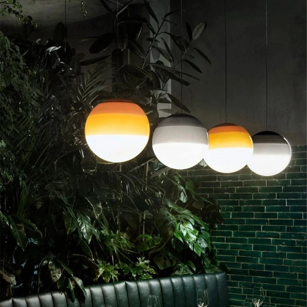 Opal Glass Globe Pendant Light, Black Two-Tone Finish, 15cm Diameter, Integrated LED, Bedroom, Bedside & Home Office
