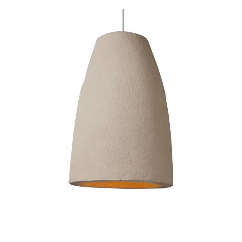Sand Textured Plaster Lantern Pendant Light, 50cm Drop, Tapered Gourd Shape on a Brown Cord, Dining Table & Hallway