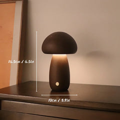 Wood Mushroom Table Lamp, Rounded Dome Shade, USB Rechargeable, Touch Control