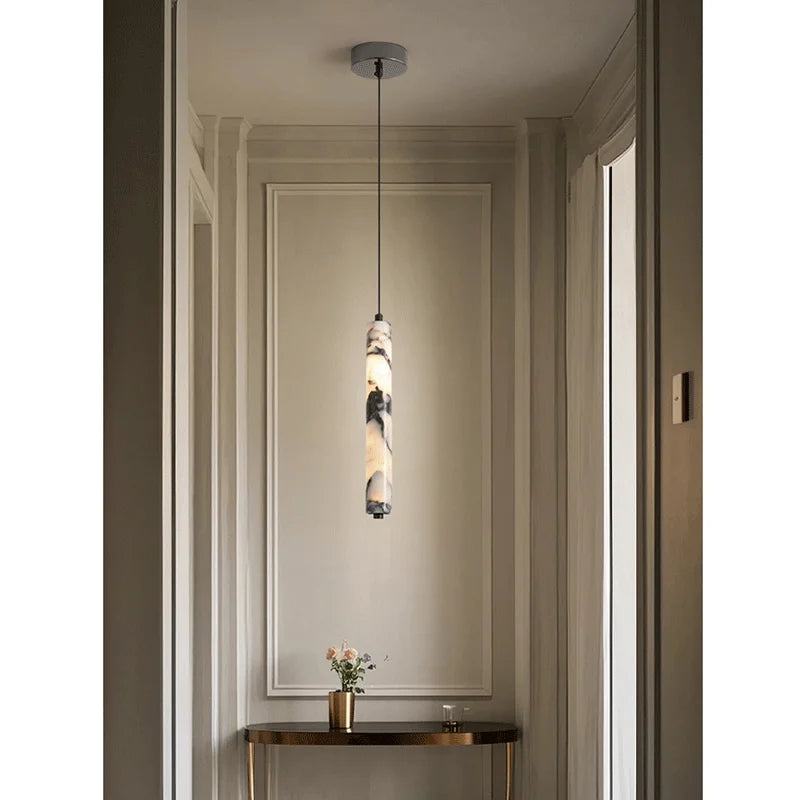 Natural Marble Cylinder Pendant Light, 4 × 28 cm, Integrated LED