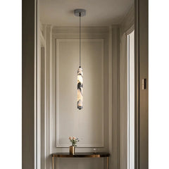 Natural Marble Cylinder Pendant Light, 4 × 28 cm, Integrated LED