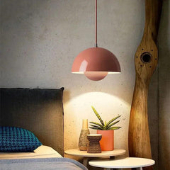 Painted Metal Dome Pendant Light, Half Sphere Shade with an Inner Ball, Gloss Pink Finish, 23cm, Dining Room & Living Room