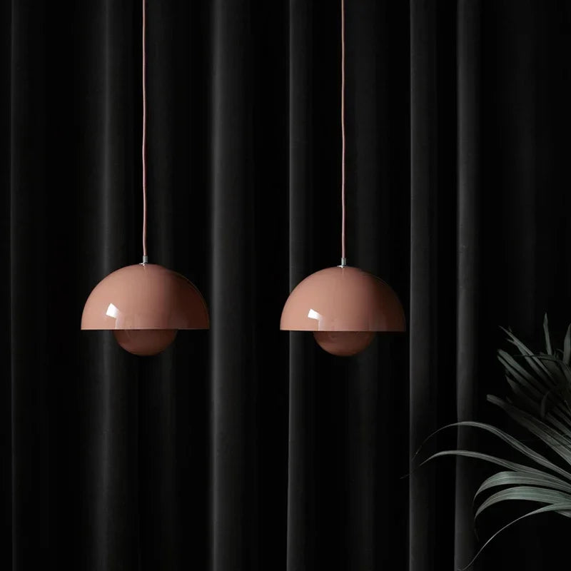Painted Metal Dome Pendant Light, Half Sphere Shade with an Inner Ball, Gloss Black Finish, 23cm, Dining Room & Living Room