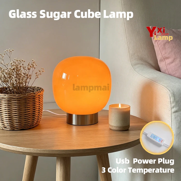 Mushroom Table Lamp, Glass Shade, USB Powered, Six Shade Options, Iron Base