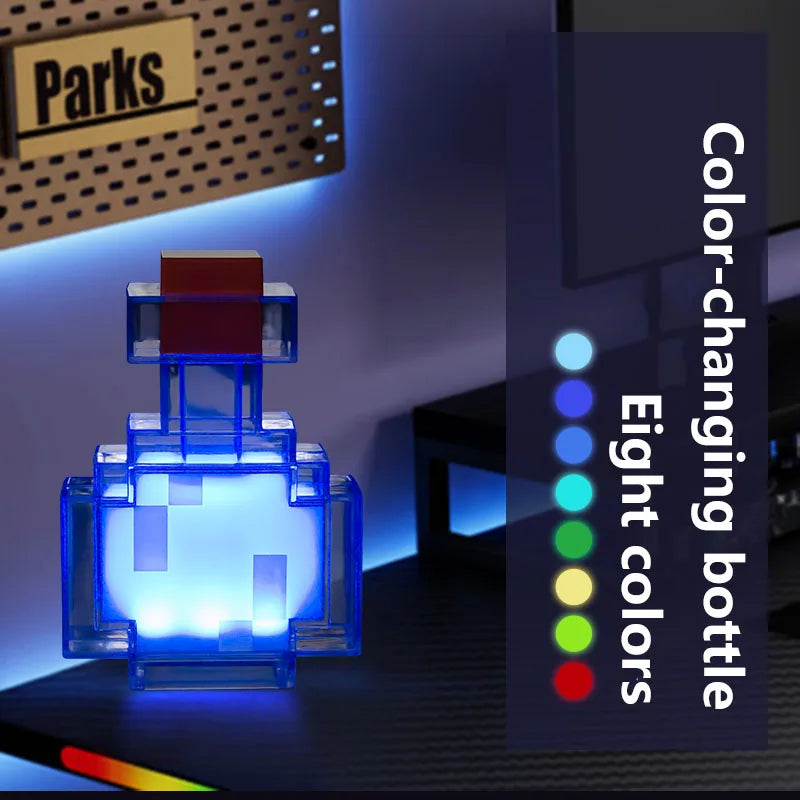 Pixel Potion Bottle Table Lamp, Block Shape, Changing Light, Desk & Bedroom Accent