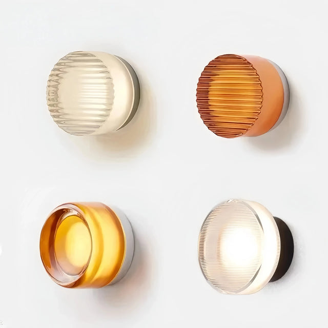 Ribbed Round LED Wall Light, Three-Colour Option, Wall Switch, Warm & Cool White