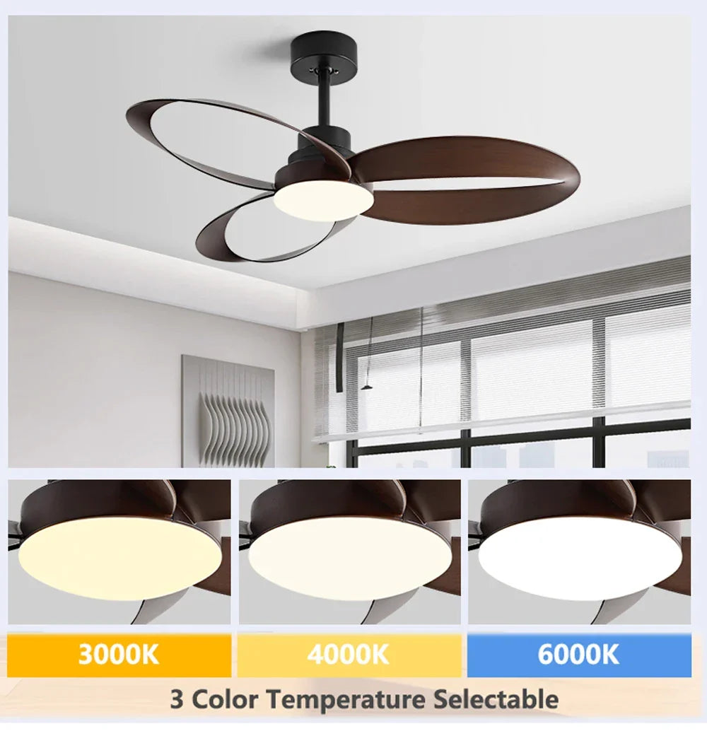 Modern ceiling fan – Wooden blades, dimmable LED lighting for the living room or bedroom