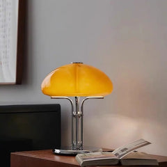 Dome Table Lamp, Glass Shade, Reflective Metal Stem, Bedroom Accent, UK Plug
