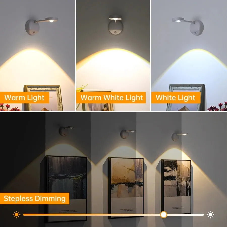 Motion Sensor Wall Light, USB Rechargeable, Night and All-Day Sensing, Optional Remote