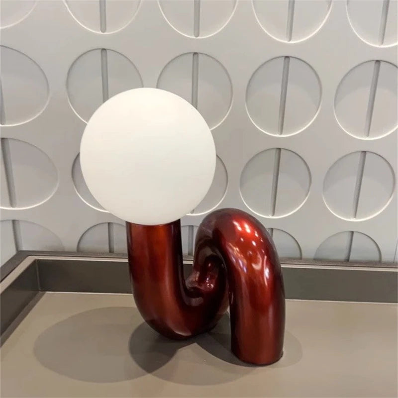 Loop Frame Desk Lamp, Curved Sculptural Form, Four Finishes, UK Plug, Globe Shade