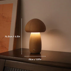 Wood Mushroom Table Lamp, Rounded Dome Shade, USB Rechargeable, Touch Control