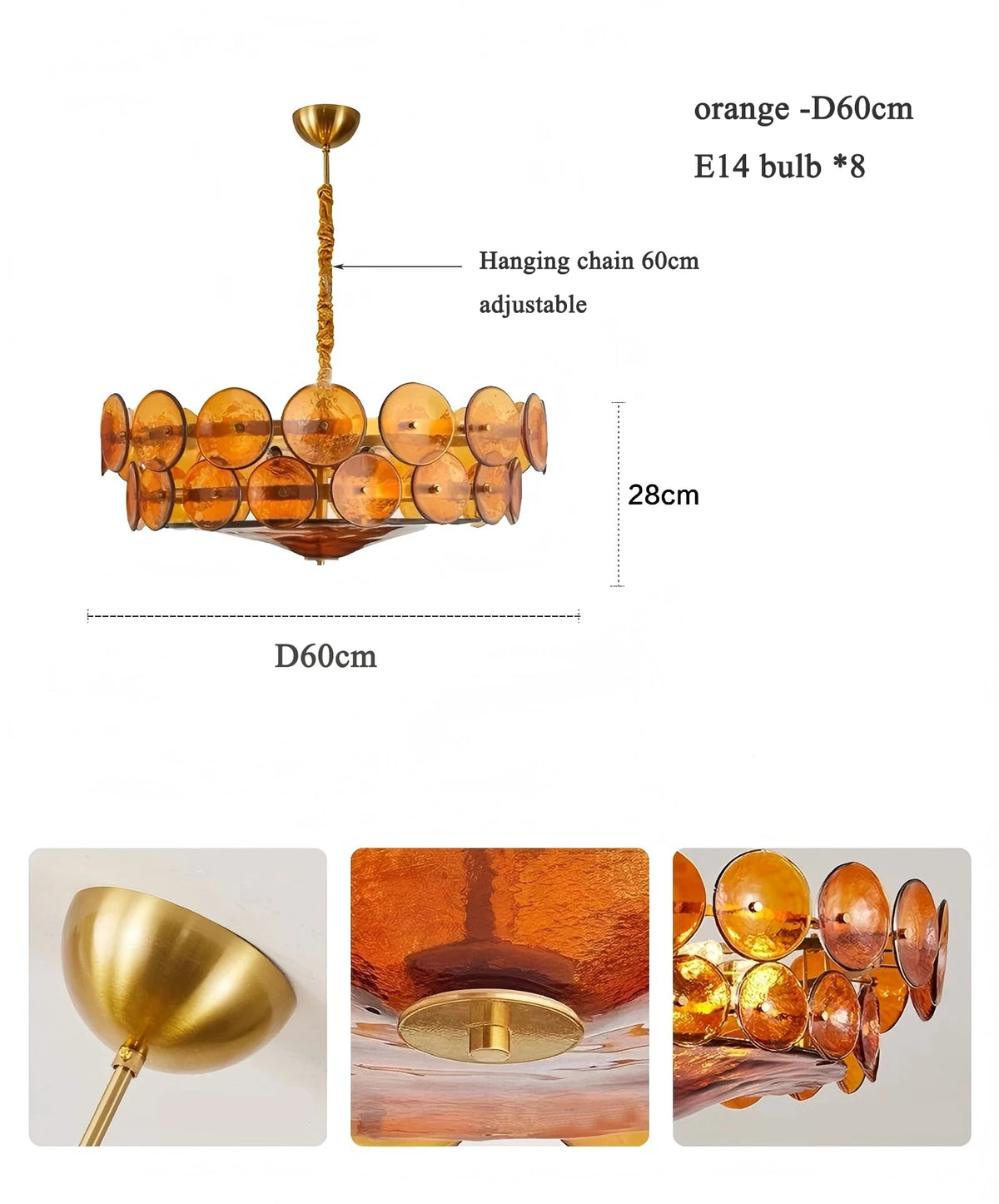 Round Disc Glass Chandelier, 60 or 80 cm, E14 Fittings
