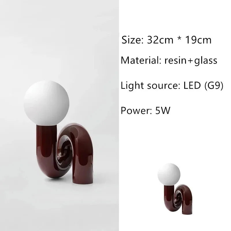 Loop Frame Desk Lamp, Curved Sculptural Form, Four Finishes, UK Plug, Globe Shade