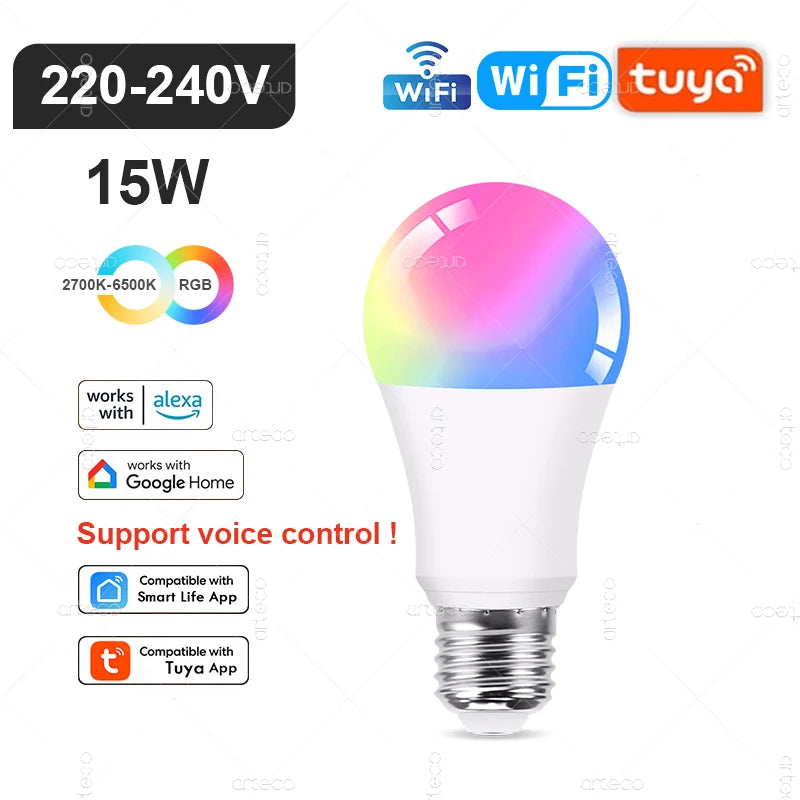 Smart LED Light Bulbs, WiFi, Zigbee & Bluetooth Connections, Several Fitting Bases for Home