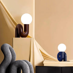 Loop Frame Desk Lamp, Curved Sculptural Form, Four Finishes, UK Plug, Globe Shade