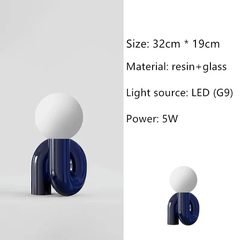 Loop Frame Desk Lamp, Curved Sculptural Form, Four Finishes, UK Plug, Globe Shade