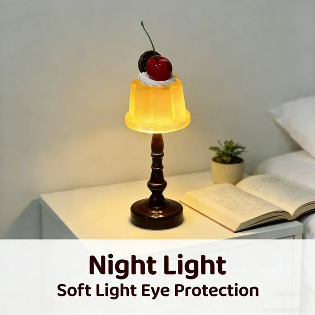 Yellow Pudding Table Lamp, Cherry Detail, Warm Decorative Glow for a Bedside Table