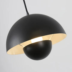 Painted Metal Dome Pendant Light, Half Sphere Shade with an Inner Ball, Gloss Black Finish, 23cm, Dining Room & Living Room