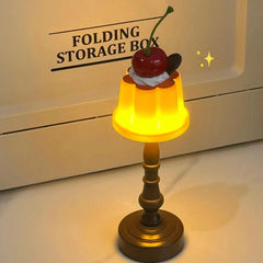 Yellow Pudding Table Lamp, Cherry Detail, Warm Decorative Glow for a Bedside Table