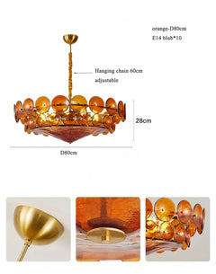 Round Disc Glass Chandelier, 60 or 80 cm, E14 Fittings