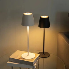 Cone Shade Table Lamp, Touch Control, Three Light Settings for Bedside, USB Rechargeable