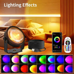 RGB Sunset Projector Table Lamp, App & Remote Control Options, Circular Light Effect