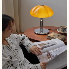 Dome Table Lamp, Glass Shade, Reflective Metal Stem, Bedroom Accent, UK Plug