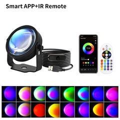 RGB Sunset Projector Table Lamp, App & Remote Control Options, Circular Light Effect