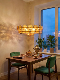 Round Disc Glass Chandelier, 60 or 80 cm, E14 Fittings