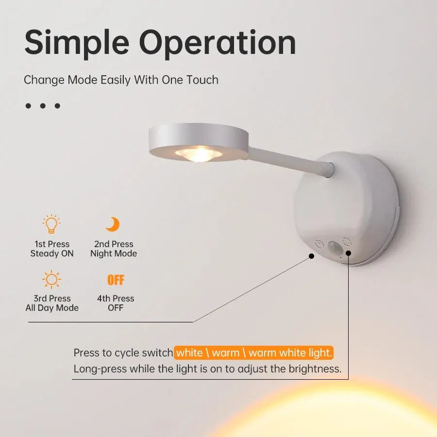 Motion Sensor Wall Light, USB Rechargeable, Night and All-Day Sensing, Optional Remote