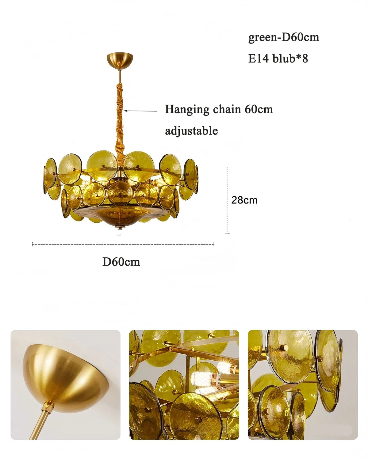 Round Disc Glass Chandelier, 60 or 80 cm, E14 Fittings