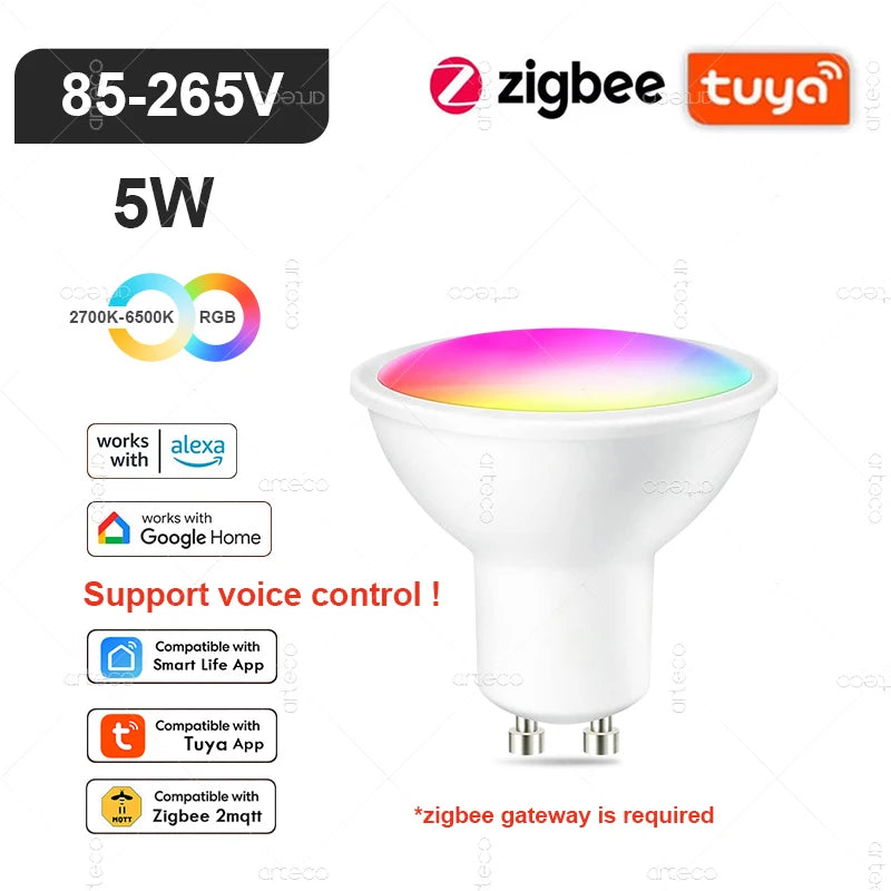 Smart LED Light Bulbs, WiFi, Zigbee & Bluetooth Connections, Several Fitting Bases for Home