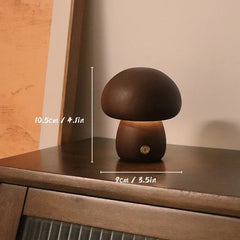Wood Mushroom Table Lamp, Rounded Dome Shade, USB Rechargeable, Touch Control