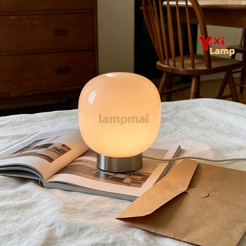 Mushroom Table Lamp, Glass Shade, USB Powered, Six Shade Options, Iron Base